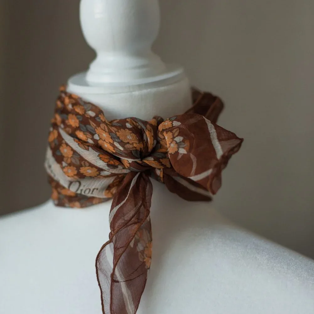 Vintage Dior 100% Silk Scarf Neutral Colors